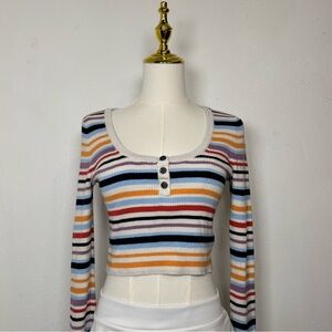 american eagle rainbow white striped crop top y2k whimsical softgirl twee preppy